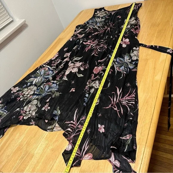 Lane Bryant Dress 26 Sleeveless Black Belted Floral Multicolor Midi Plus Size - Picture 4 of 10